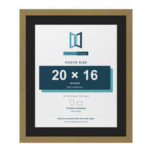 Gold 24 x 20 inch picture frame with a black mount for a 20 x 16 inch photo