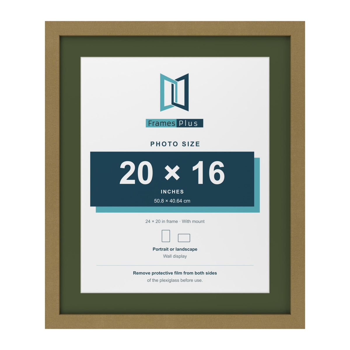 Gold 24 x 20 inch picture frame with a green mount for a 20 x 16 inch photo