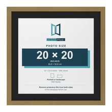 Gold 24 x 24 inch picture frame with a black mount for a 20 x 20 inch photo