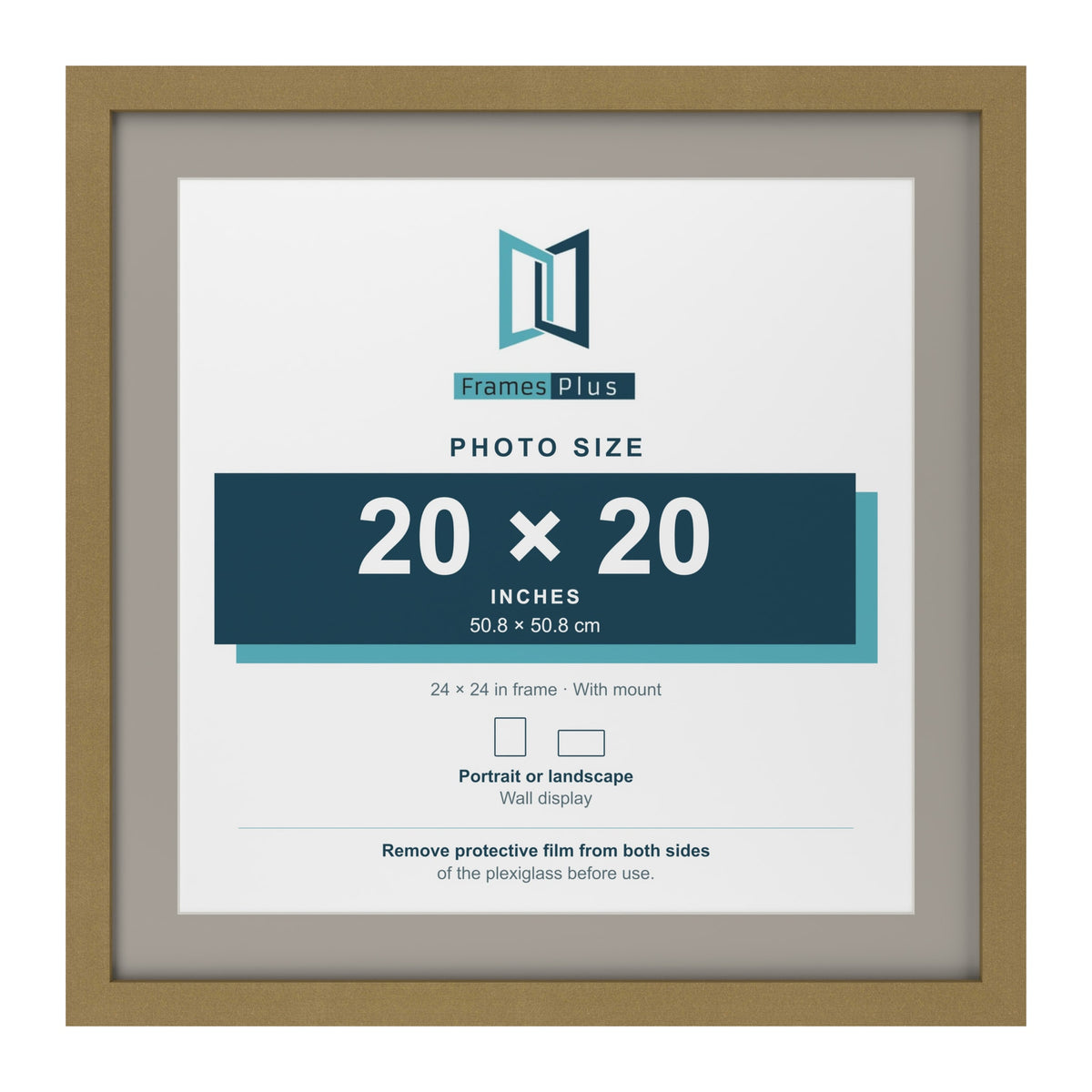 Gold 24 x 24 inch picture frame with a Dawn Grey mount for a 20 x 20 inch photo