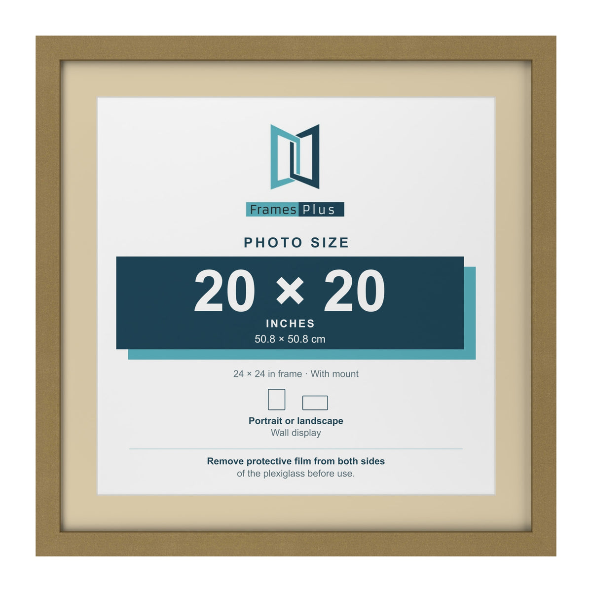 Gold 24 x 24 inch picture frame with an ivory mount for a 20 x 20 inch photo