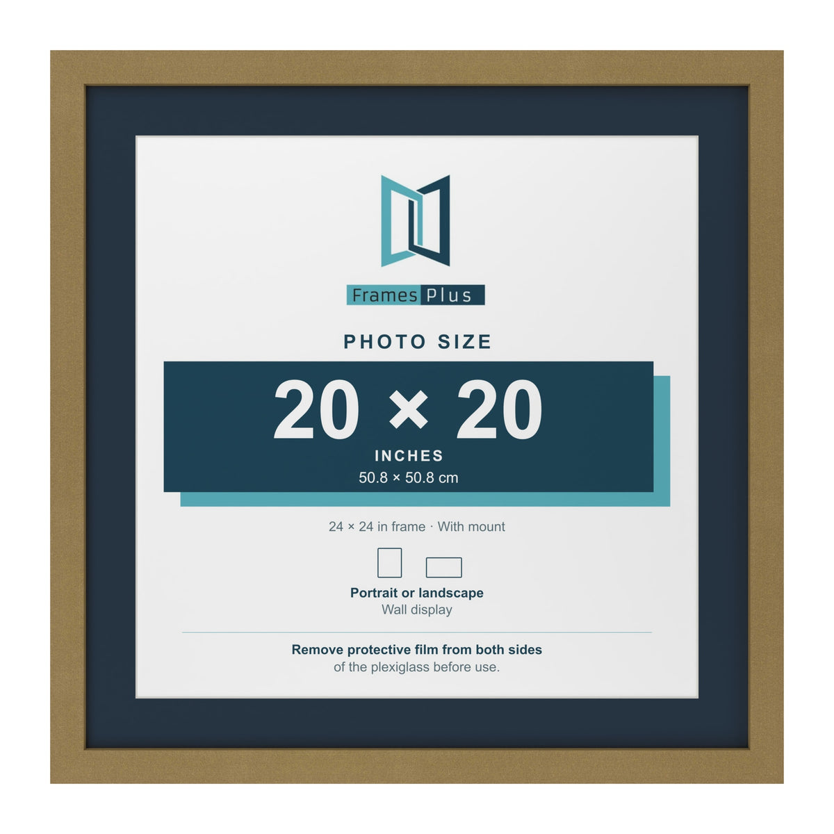 Gold 24 x 24 inch picture frame with a Pacific Blue mount for a 20 x 20 inch photo