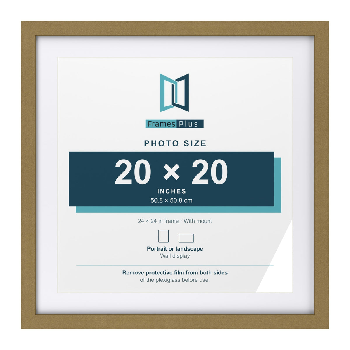 Gold 24 x 24 inch picture frame with a white mount for a 20 x 20 inch photo