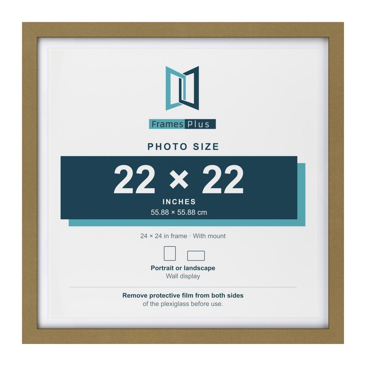 Gold 24 x 24 inch picture frame with a white mount for a 22 x 22 inch photo