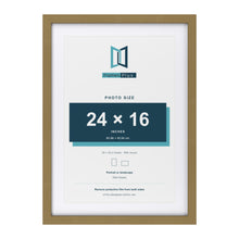 Gold 28 x 20 inch picture frame with a white mount for a 24 x 16 inch photo