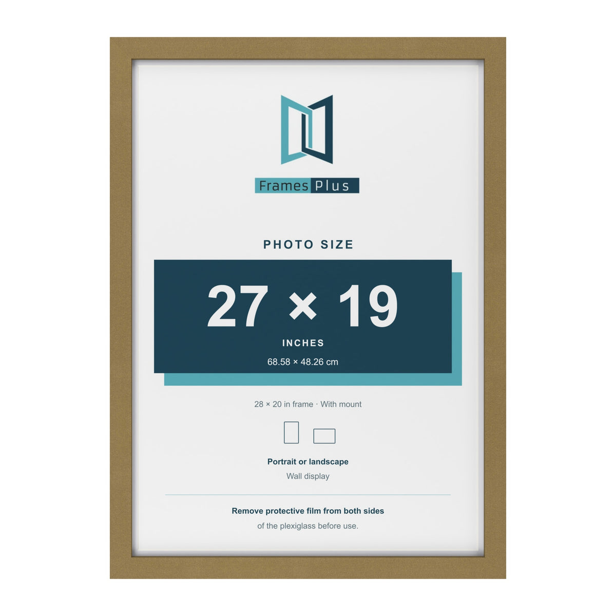 Gold 28 x 20 inch picture frame with a white mount for a 27 x 19 inch photo