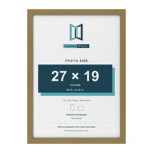 Gold 28 x 20 inch picture frame with a white mount for a 27 x 19 inch photo