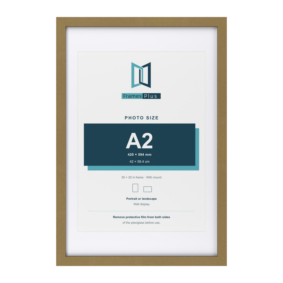 Gold 30 x 20 inch picture frame with a white mount for an A2 photo