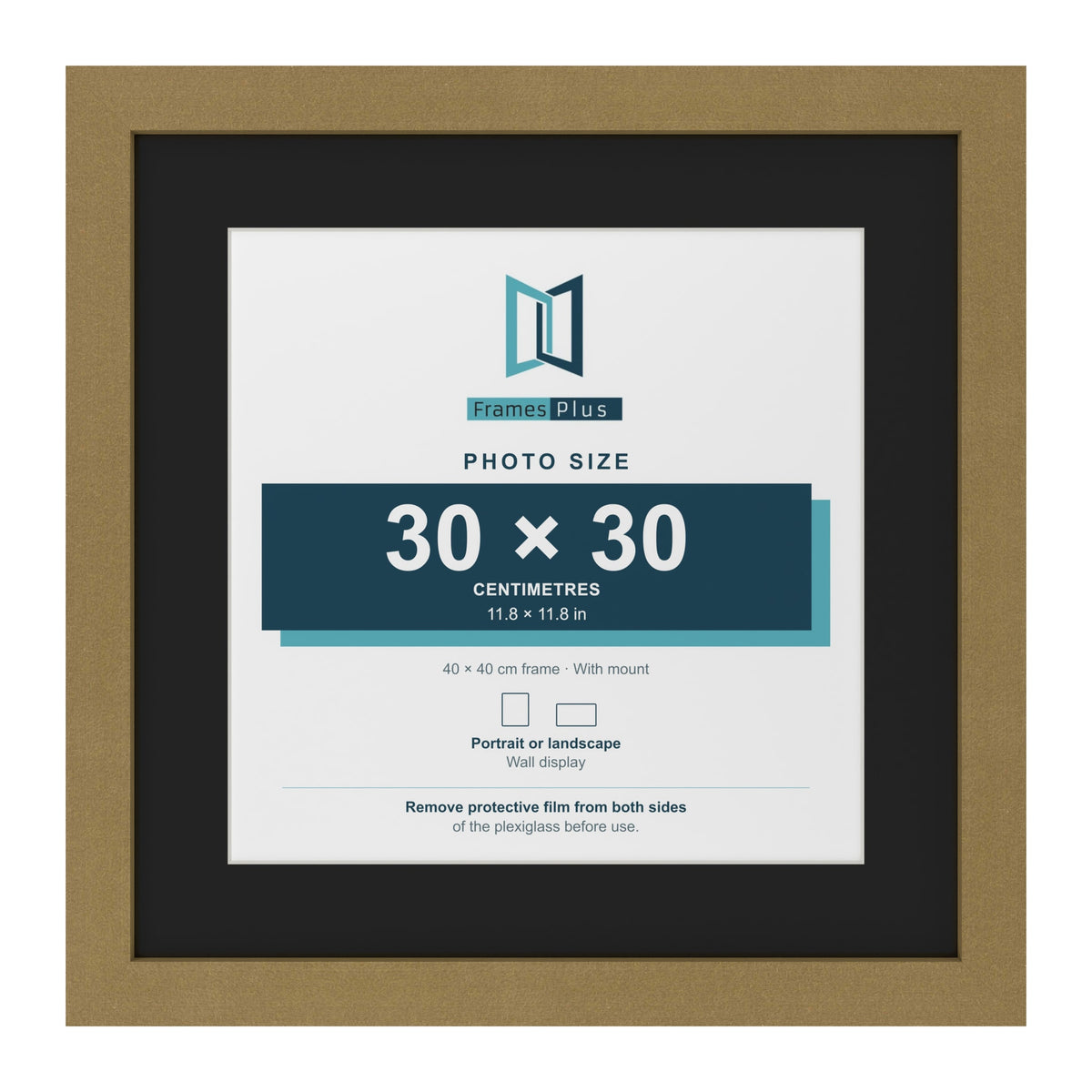 Gold 40 x 40 cm picture frame with a black mount for a 30 x 30 cm photo