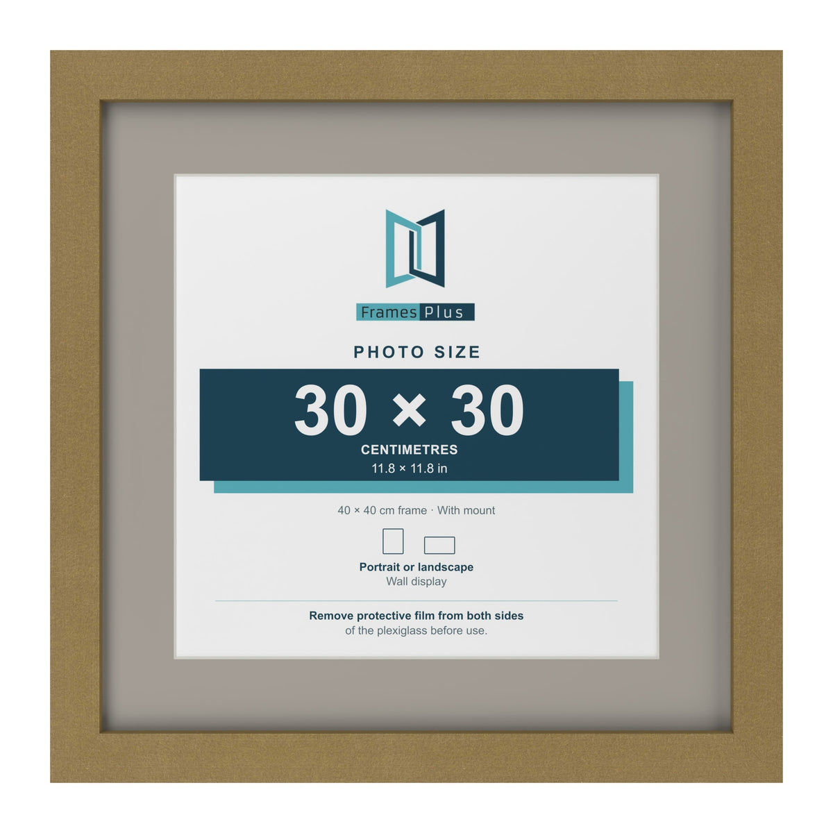Gold 40 x 40 cm picture frame with a Dawn Grey mount for a 30 x 30 cm photo