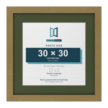Gold 40 x 40 cm picture frame with a green mount for a 30 x 30 cm photo