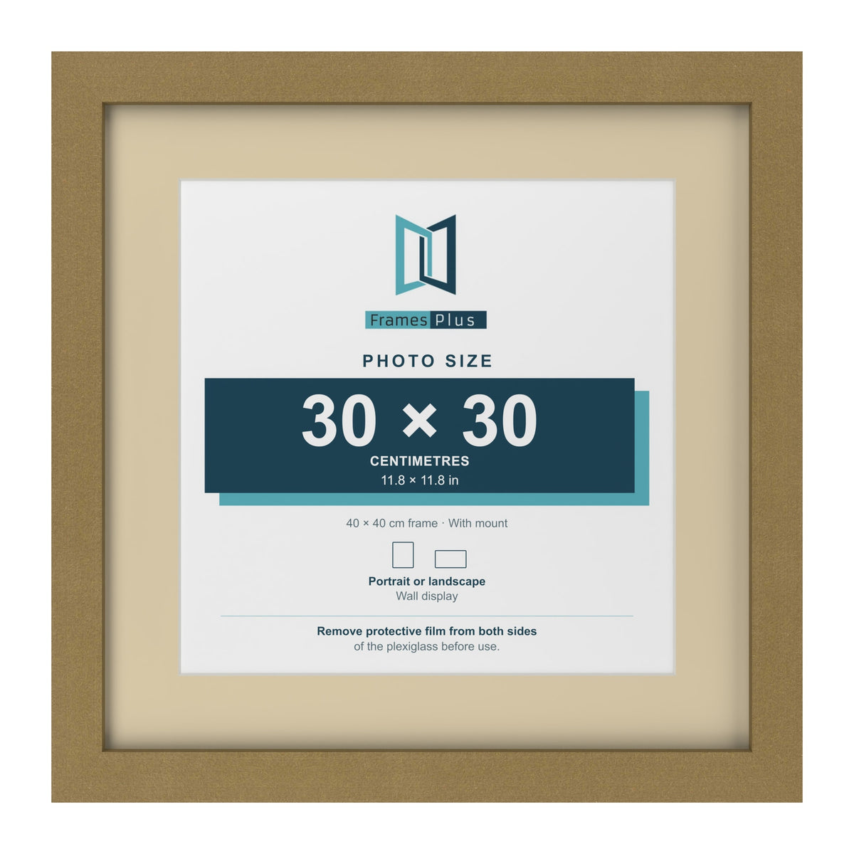 Gold 40 x 40 cm picture frame with an ivory mount for a 30 x 30 cm photo