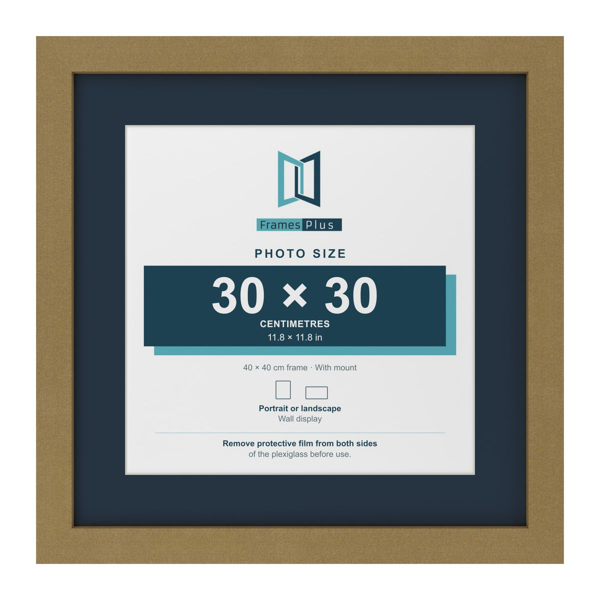 Gold 40 x 40 cm picture frame with a Pacific Blue mount for a 30 x 30 cm photo