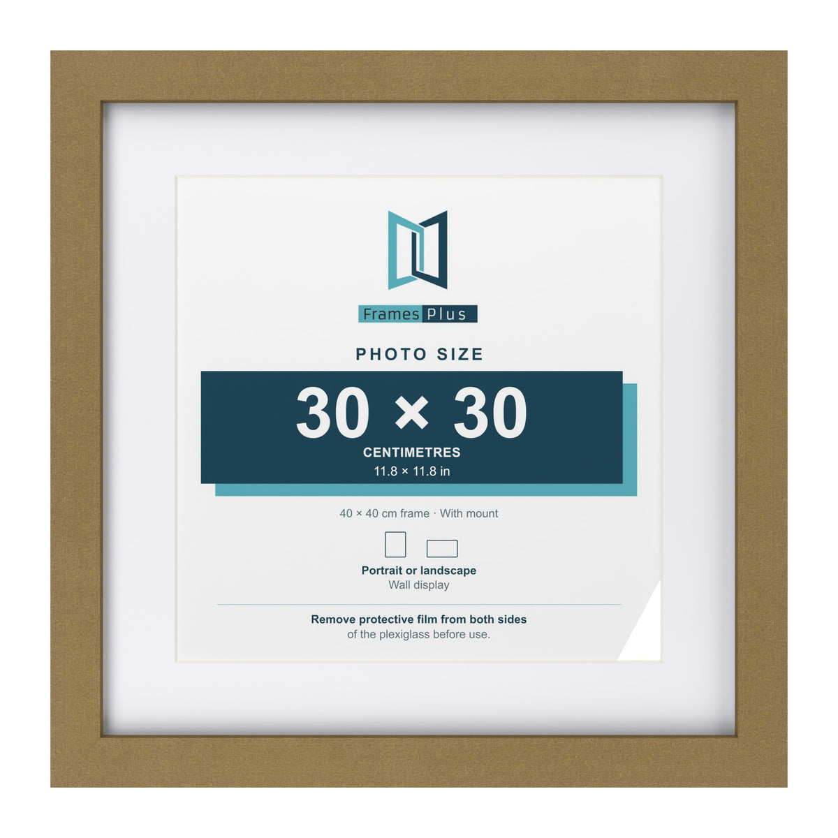 Gold 40 x 40 cm picture frame with a white mount for a 30 x 30 cm photo