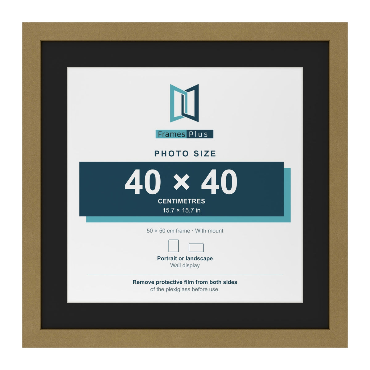 Gold 50 x 50 cm picture frame with a black mount for a 40 x 40 cm photo