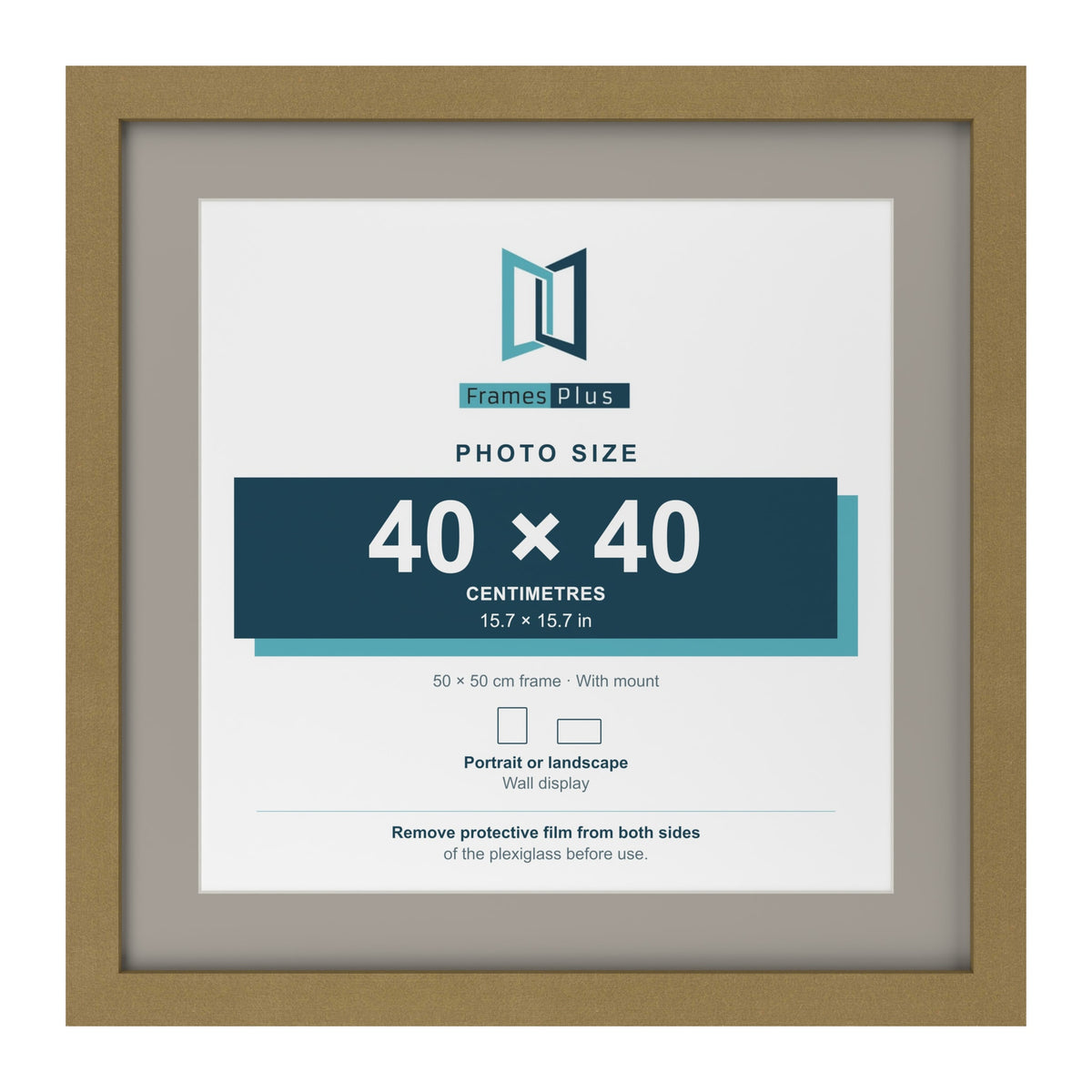 Gold 50 x 50 cm picture frame with a Dawn Grey mount for a 40 x 40 cm photo