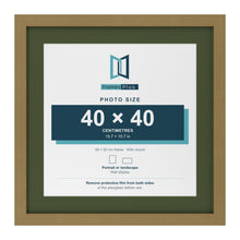 Gold 50 x 50 cm picture frame with a green mount for a 40 x 40 cm photo