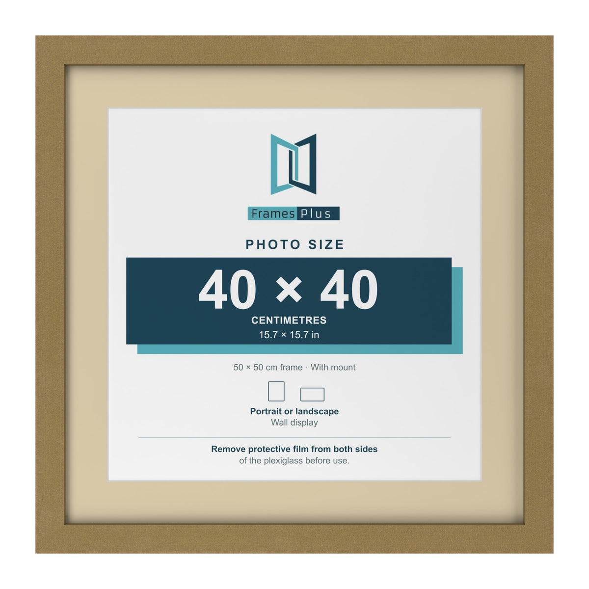 Gold 50 x 50 cm picture frame with an ivory mount for a 40 x 40 cm photo