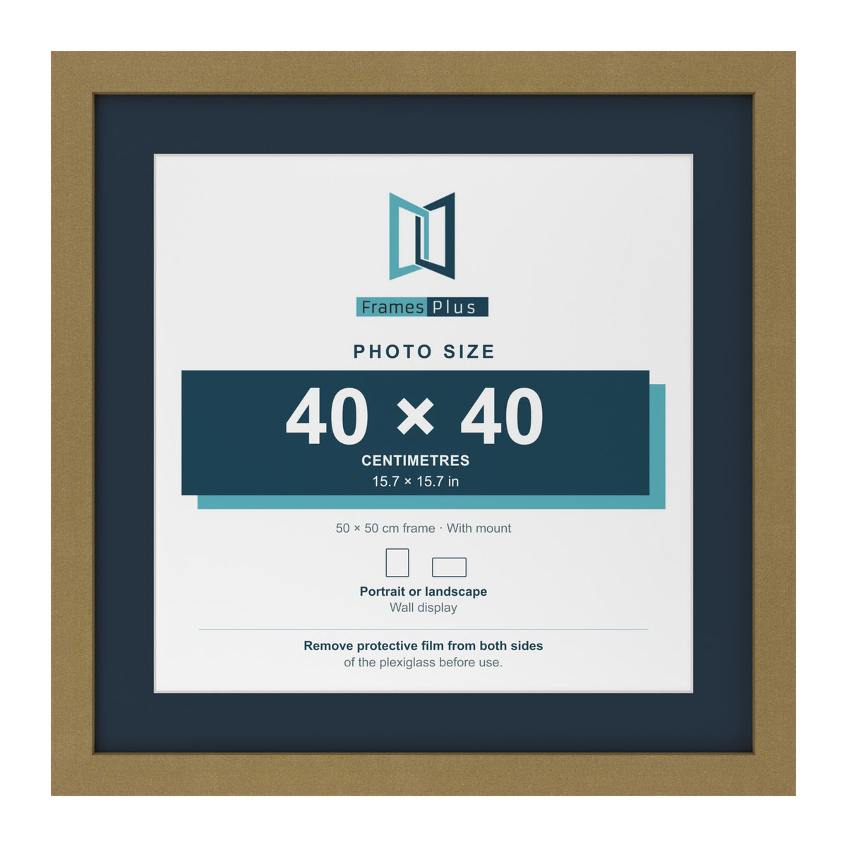 Gold 50 x 50 cm picture frame with a Pacific Blue mount for a 40 x 40 cm photo