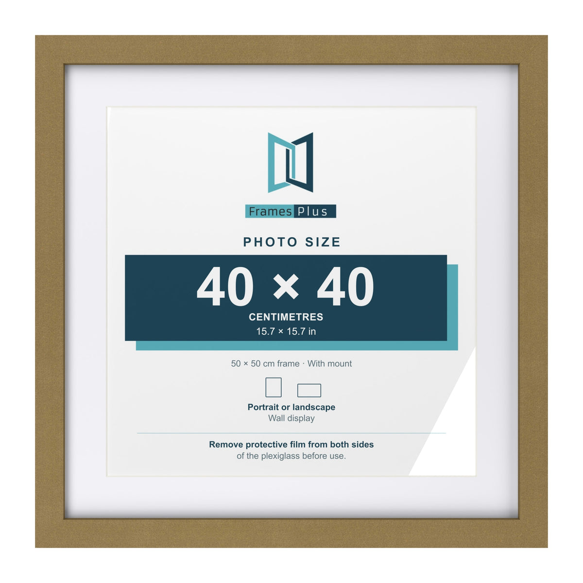 Gold 50 x 50 cm picture frame with a white mount for a 40 x 40 cm photo
