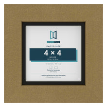 Gold 5 x 5 inch picture frame with a black mount for a 4 x 4 inch photo