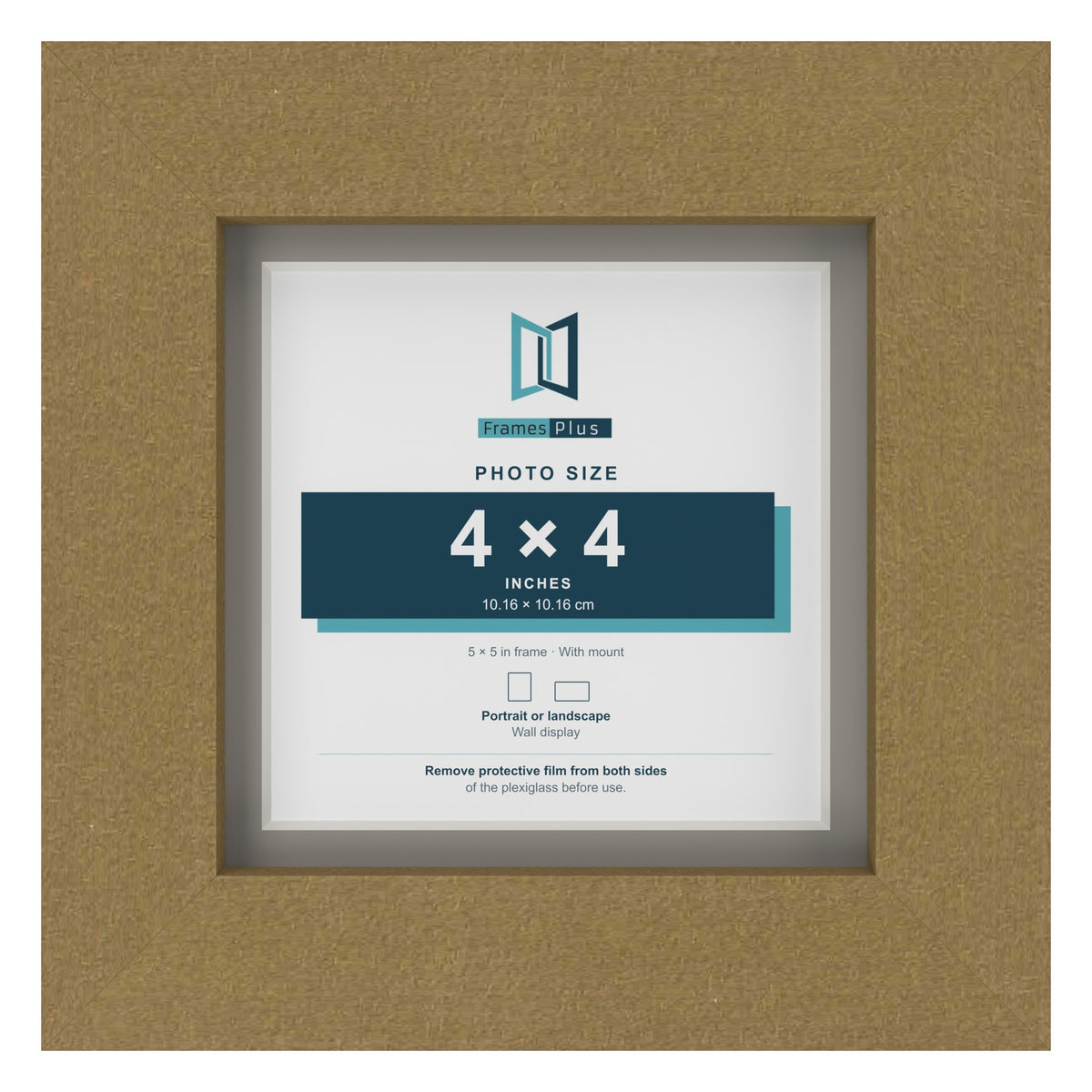 Gold 5 x 5 inch picture frame with a Dawn Grey mount for a 4 x 4 inch photo