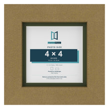 Gold 5 x 5 inch picture frame with a green mount for a 4 x 4 inch photo