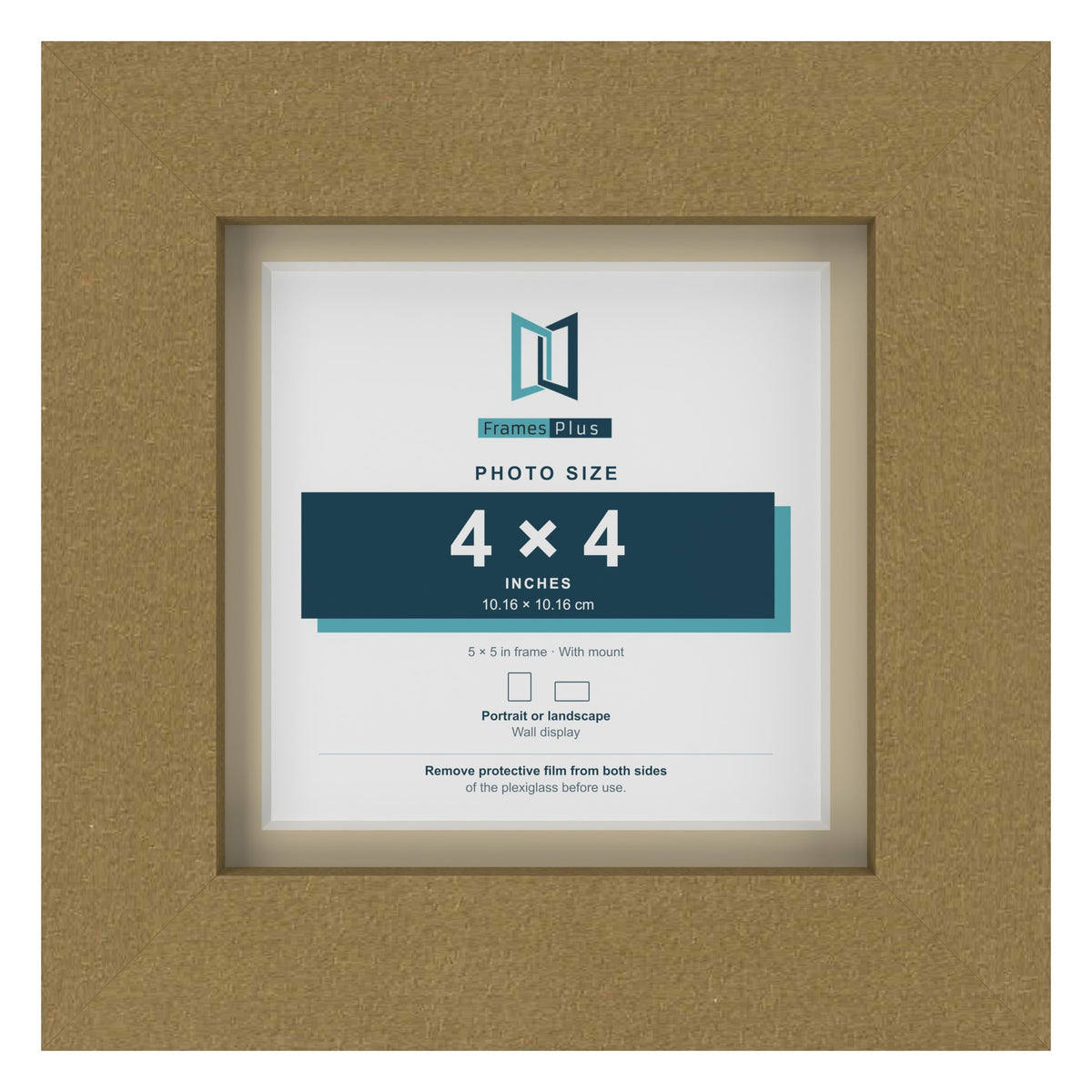 Gold 5 x 5 inch picture frame with an ivory mount for a 4 x 4 inch photo