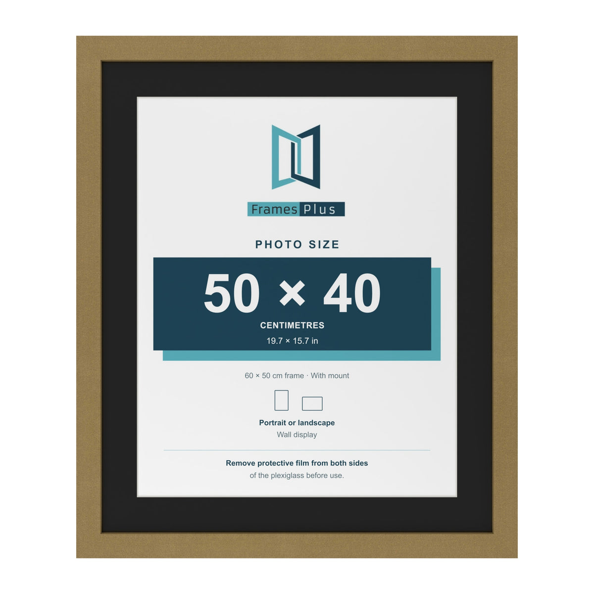 Gold 60 x 50 cm picture frame with a black mount for a 50 x 40 cm photo
