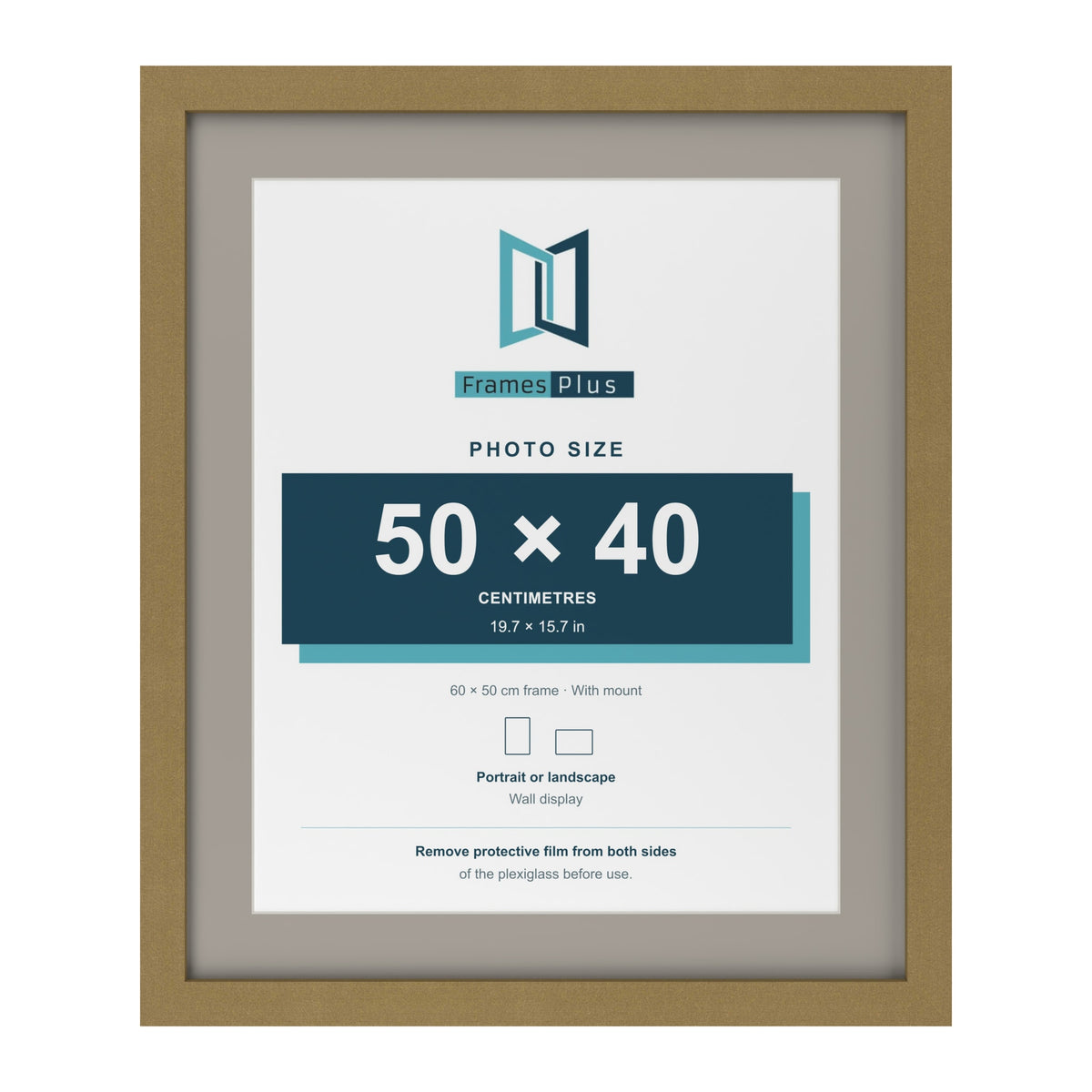 Gold 60 x 50 cm picture frame with a Dawn Grey mount for a 50 x 40 cm photo