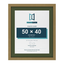 Gold 60 x 50 cm picture frame with a green mount for a 50 x 40 cm photo