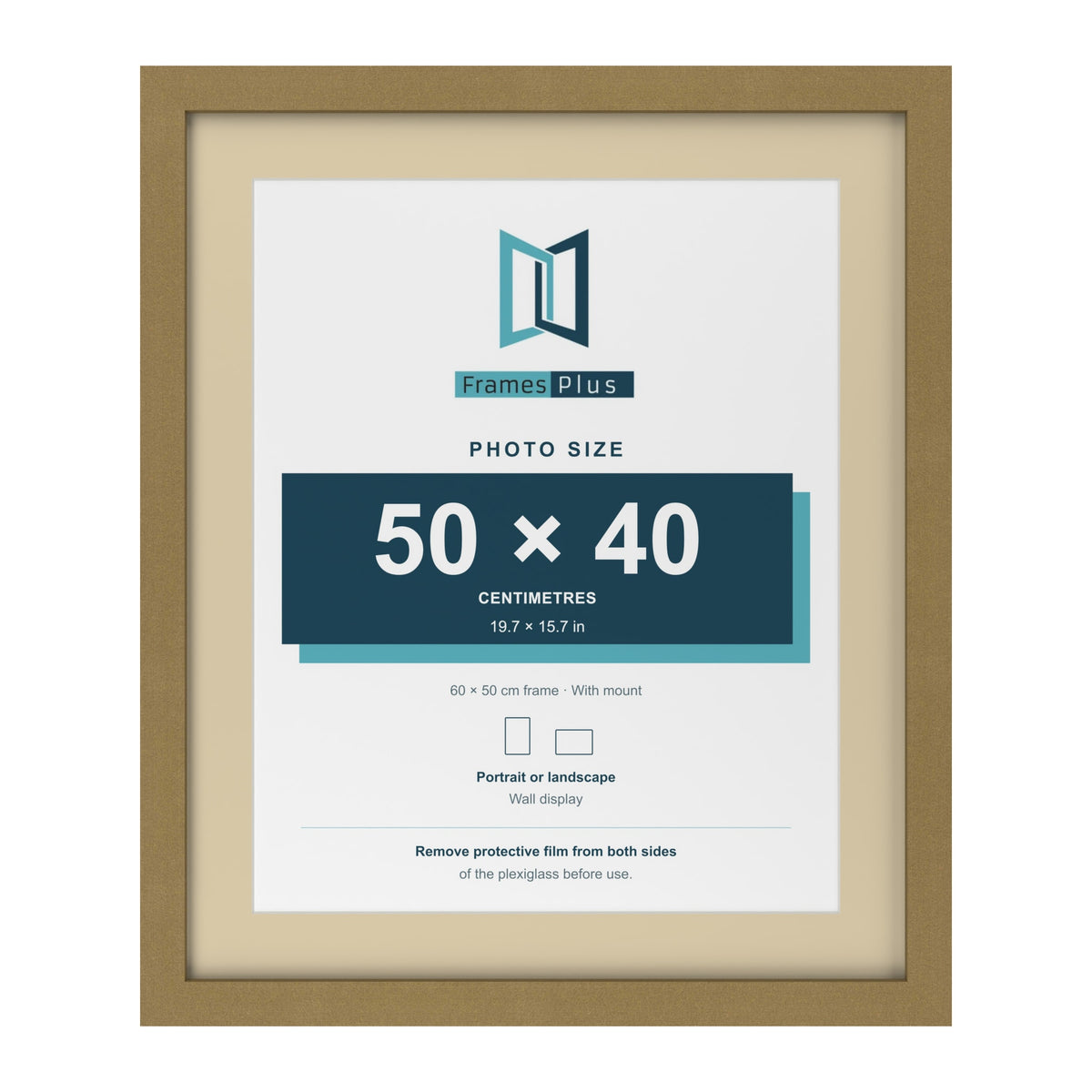 Gold 60 x 50 cm picture frame with an ivory mount for a 50 x 40 cm photo