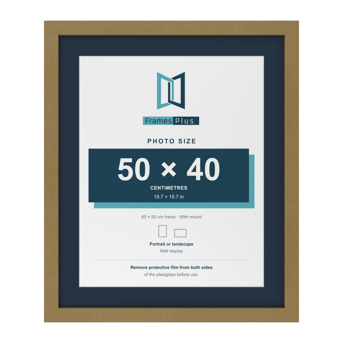 Gold 60 x 50 cm picture frame with a Pacific Blue mount for a 50 x 40 cm photo