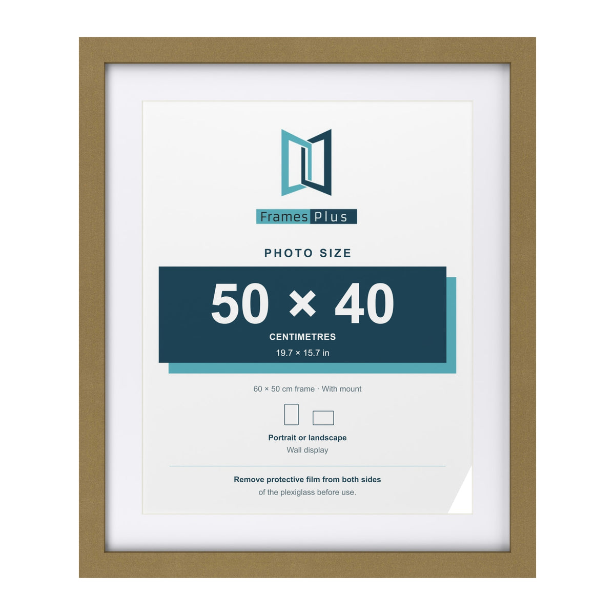 Gold 60 x 50 cm picture frame with a white mount for a 50 x 40 cm photo