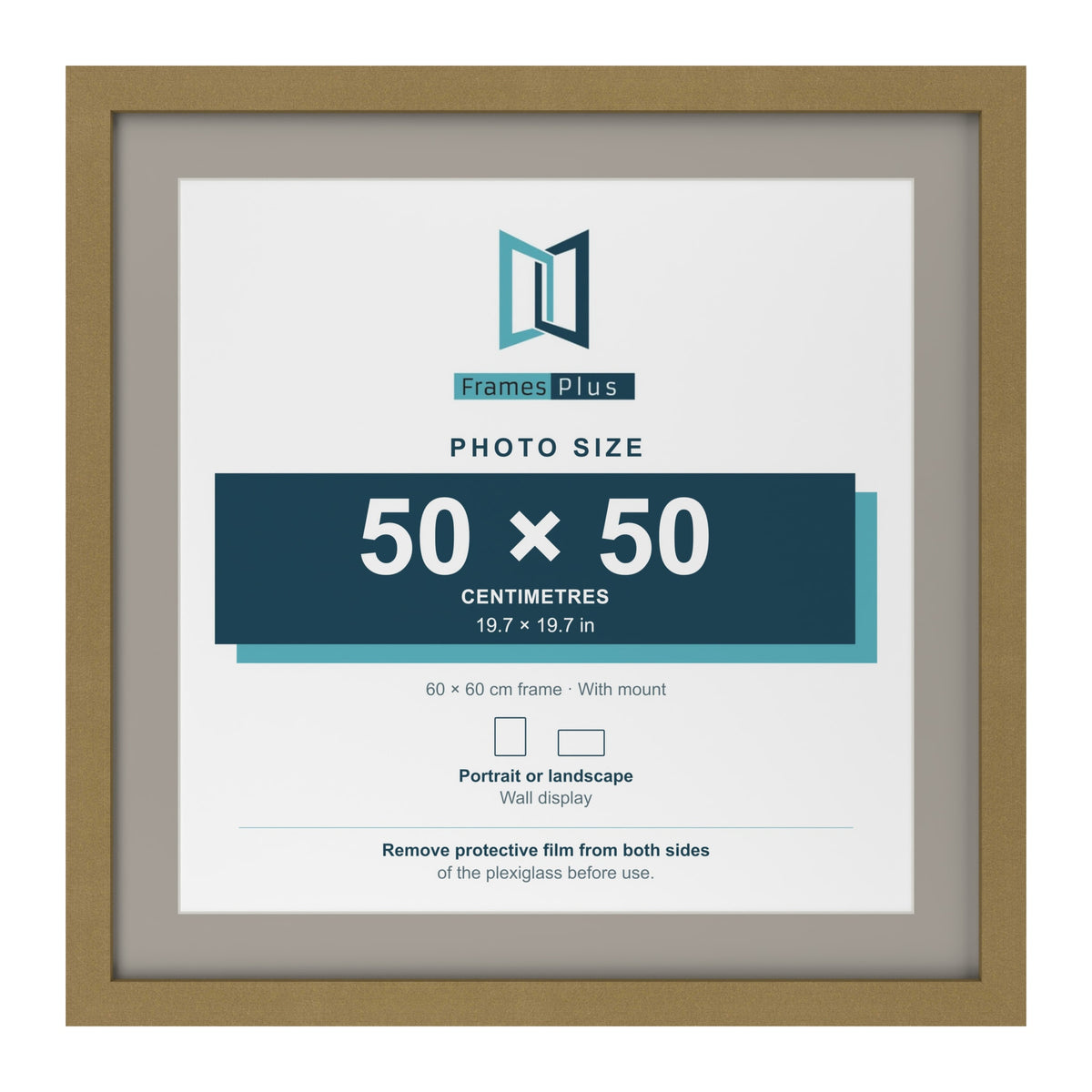 Gold 60 x 60 cm picture frame with a Dawn Grey mount for a 50 x 50 cm photo