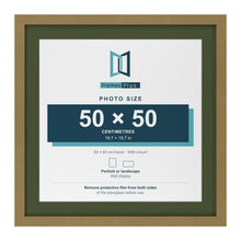 Gold 60 x 60 cm picture frame with a green mount for a 50 x 50 cm photo