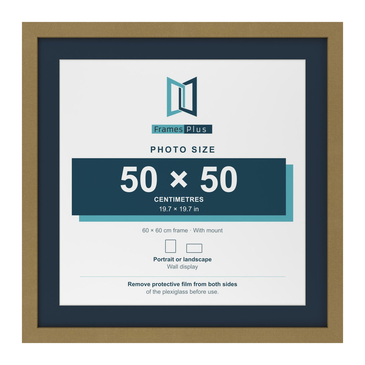 Gold 60 x 60 cm picture frame with a Pacific Blue mount for a 50 x 50 cm photo