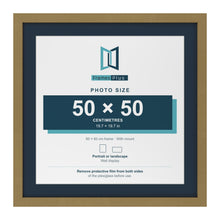Gold 60 x 60 cm picture frame with a Pacific Blue mount for a 50 x 50 cm photo