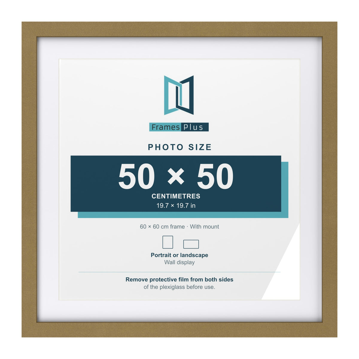 Gold 60 x 60 cm picture frame with a white mount for a 50 x 50 cm photo