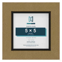 Gold 6 x 6 inch picture frame with a black mount for a 5 x 5 inch photo