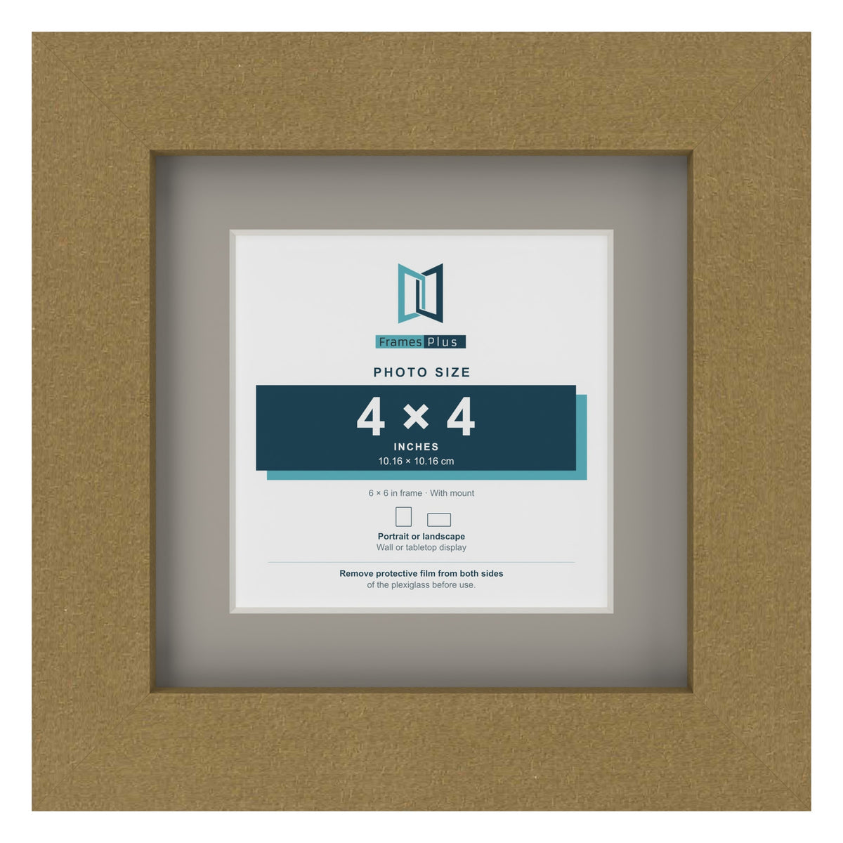 Gold 6 x 6 inch picture frame with a Dawn Grey mount for a 4 x 4 inch photo
