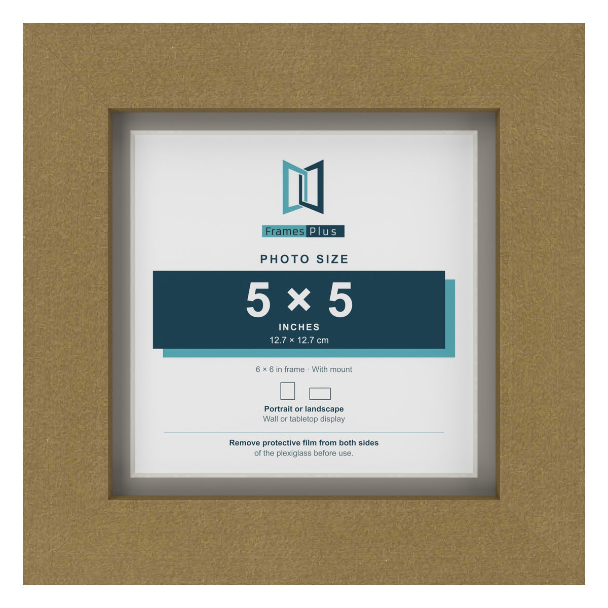Gold 6 x 6 inch picture frame with a Dawn Grey mount for a 5 x 5 inch photo