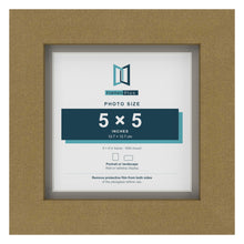 Gold 6 x 6 inch picture frame with a Dawn Grey mount for a 5 x 5 inch photo