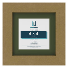 Gold 6 x 6 inch picture frame with a green mount for a 4 x 4 inch photo