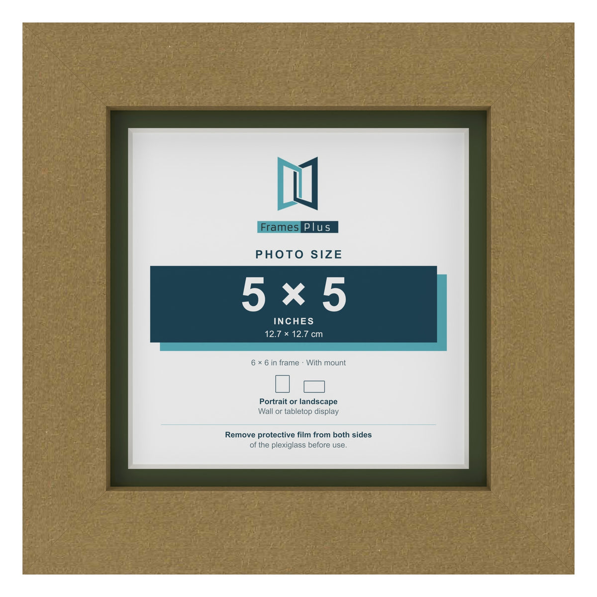 Gold 6 x 6 inch picture frame with a green mount for a 5 x 5 inch photo