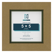 Gold 6 x 6 inch picture frame with a green mount for a 5 x 5 inch photo