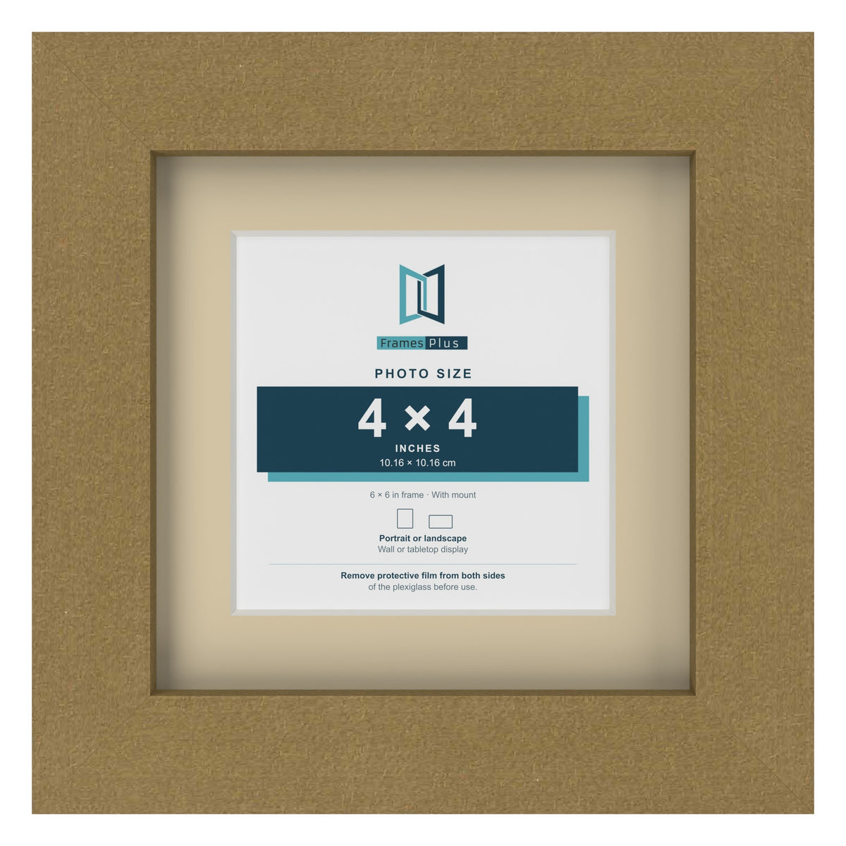 Gold 6 x 6 inch picture frame with an ivory mount for a 4 x 4 inch photo