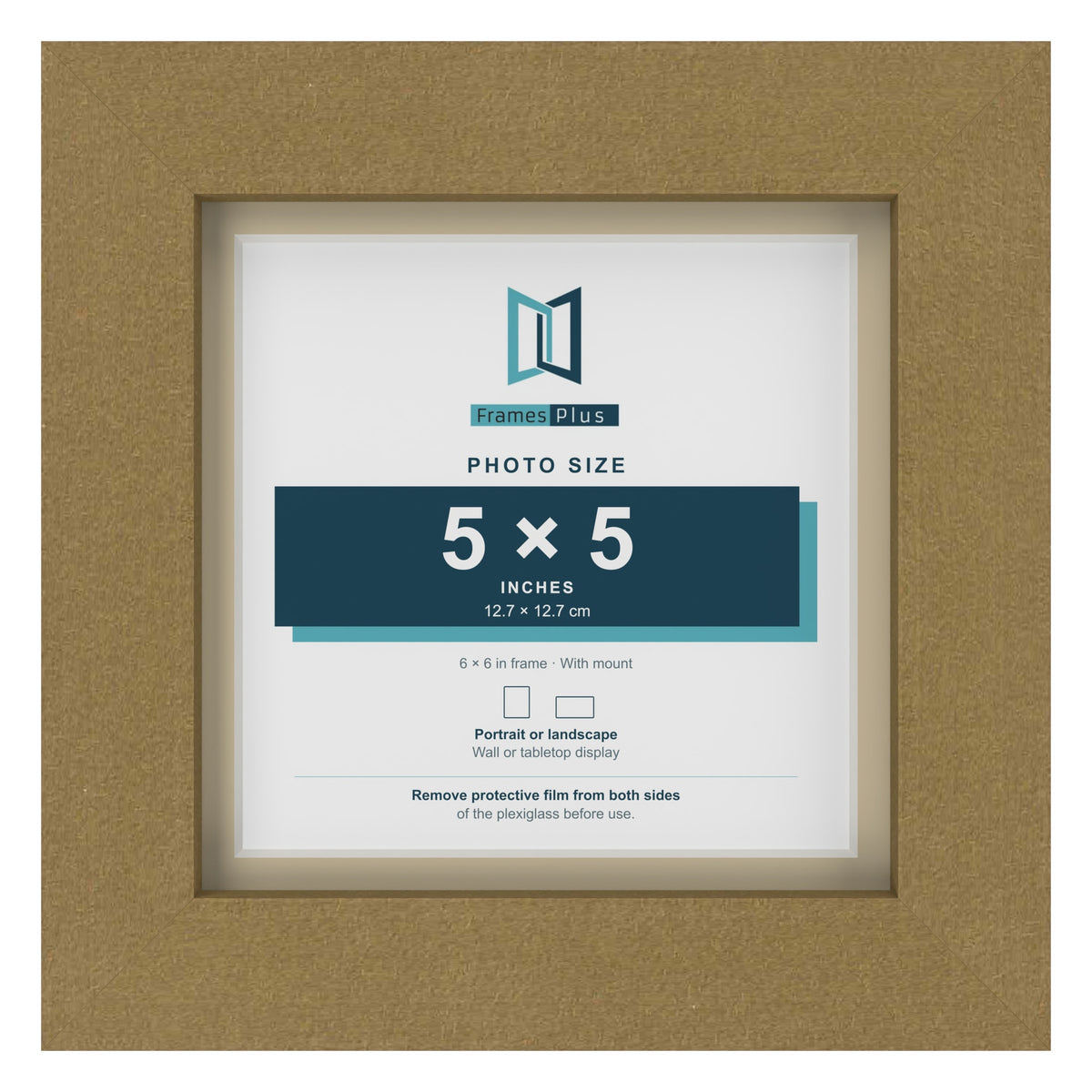 Gold 6 x 6 inch picture frame with an ivory mount for a 5 x 5 inch photo