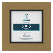 Gold 6 x 6 inch picture frame with a Pacific Blue mount for a 5 x 5 inch photo