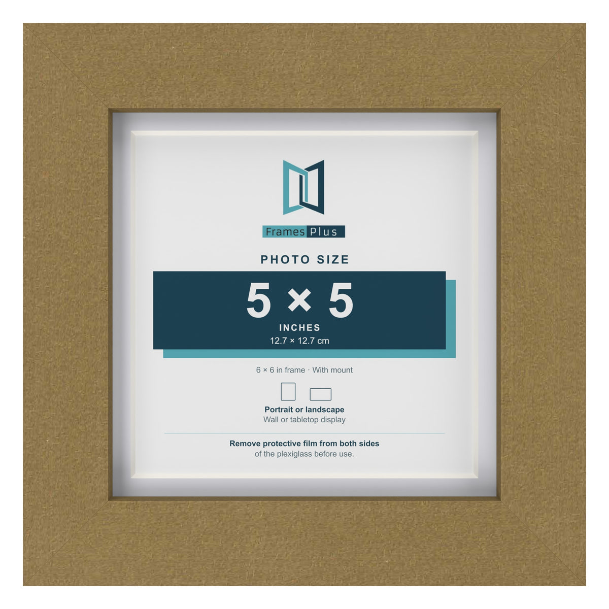 Gold 6 x 6 inch picture frame with a white mount for a 5 x 5 inch photo